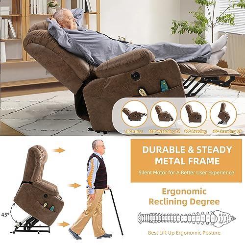 Large Electric Power Lift Recliner Chair with Extended Footrest Brown I377
