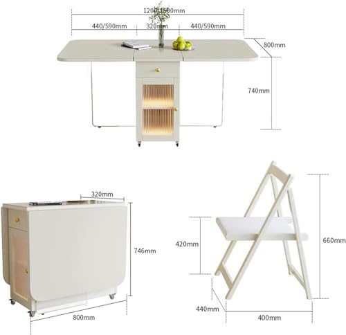 Folding Dining Table with Storage Rack, Drawers, Acrylic Table Legs and Slate Tabletop, 1.5M U786477