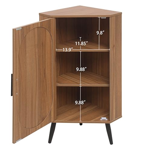 Boho Corner Storage Cabinet with Rattan Doors & Adjustable Shelves V28287