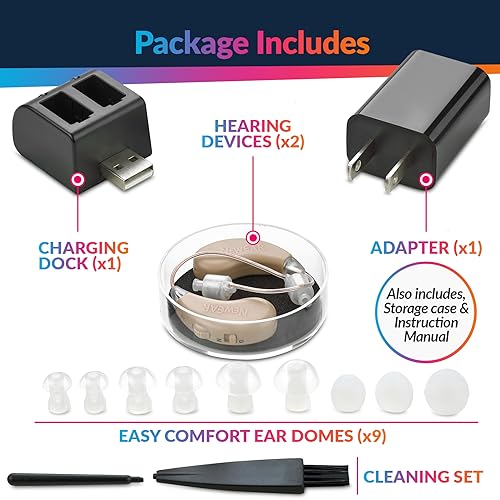 Black Rechargeable BTE Hearing Amplifier Pair with USB Dock R917391