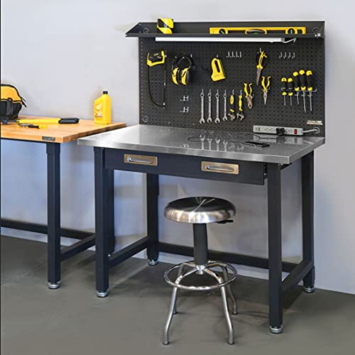 Heavy Duty Commercial Lighted Workcenter with Pegboard, 500 lbs. Weight Capacity, Stainless Steel Top, 48" W x 24" D x 65.5" H R360