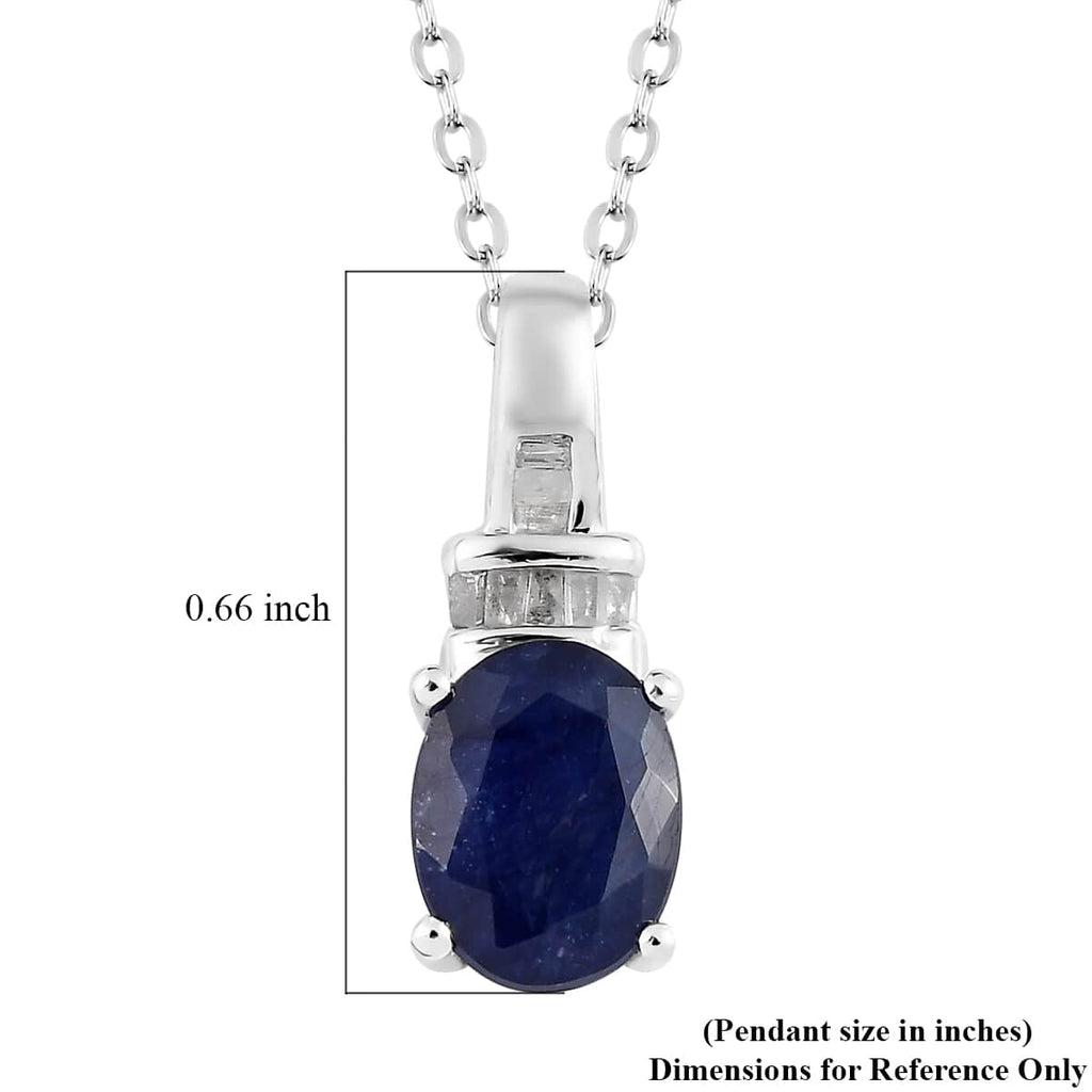 925 Sterling Silver Diamond Platinum Plated Sapphire Pendant Necklace Ct 1.6 B9636