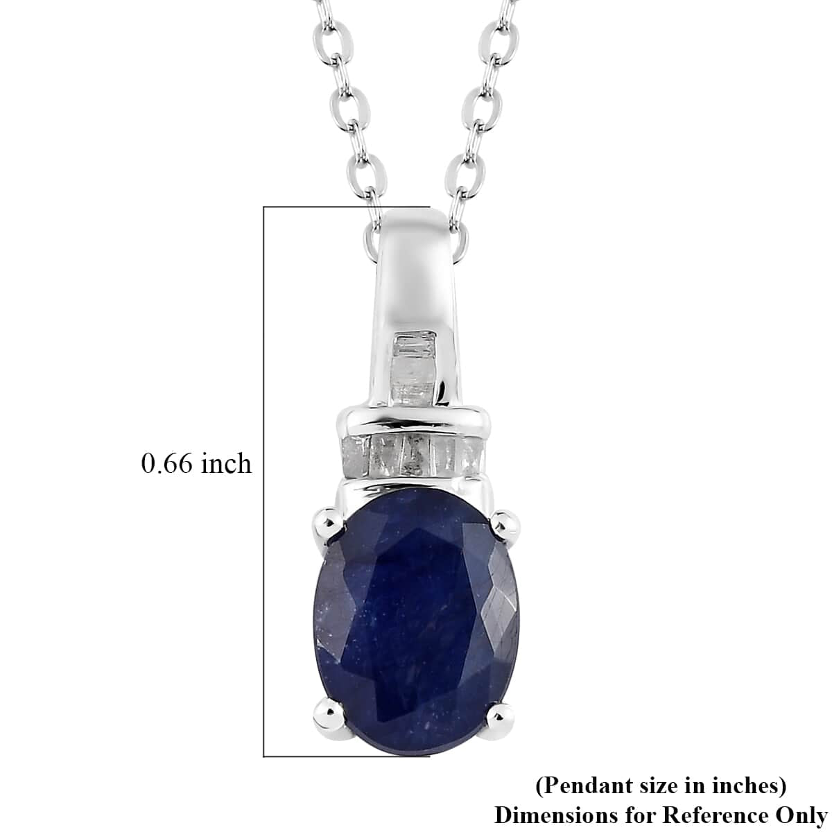 925 Sterling Silver Diamond Platinum Plated Sapphire Pendant Necklace Ct 1.6 B9636
