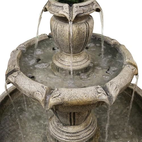 3-Tiers Concrete Water Fountain with Submersible Electric Pump N8129