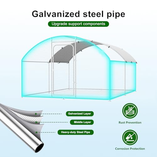 Large Metal Chicken Coop with Roosting Perch Walk-in Poultry Cage Waterproof Cover (10' L x 13.2' W x 6.4' H) U77389