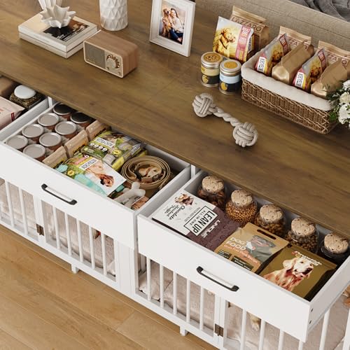 White 71" Wide Double Dog Crate with 3 Drawers C6134