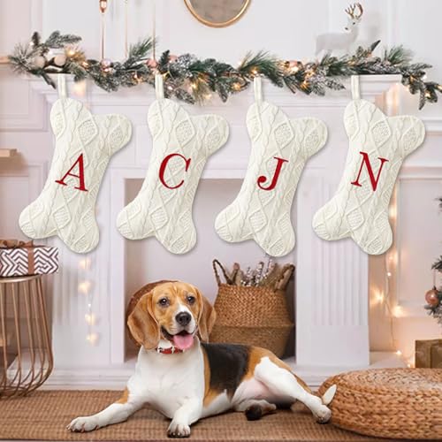 White Large Knit Dog Christmas Stocking with Initials K539146
