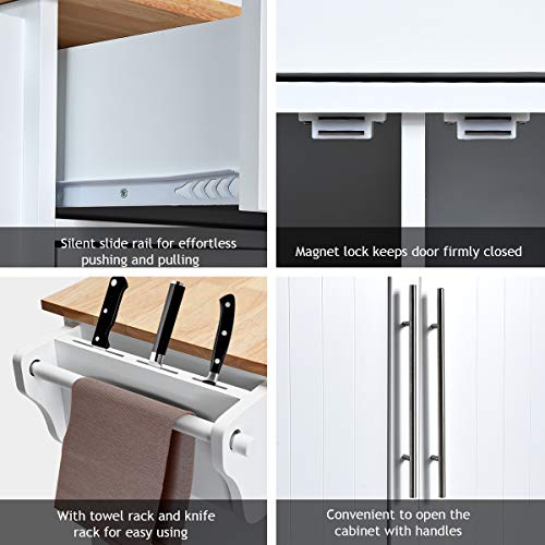 White Kitchen Island Cart Rolling Storage Trolley with Lockable Castors, 2 Drawers, 3 Door Cabinet K65860