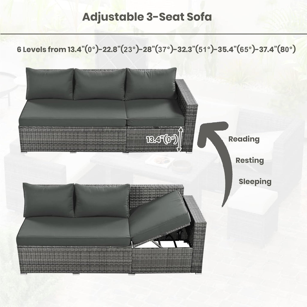 Grey 6-Piece PE Rattan Sofa Set with Tempered Glass Top Table S942