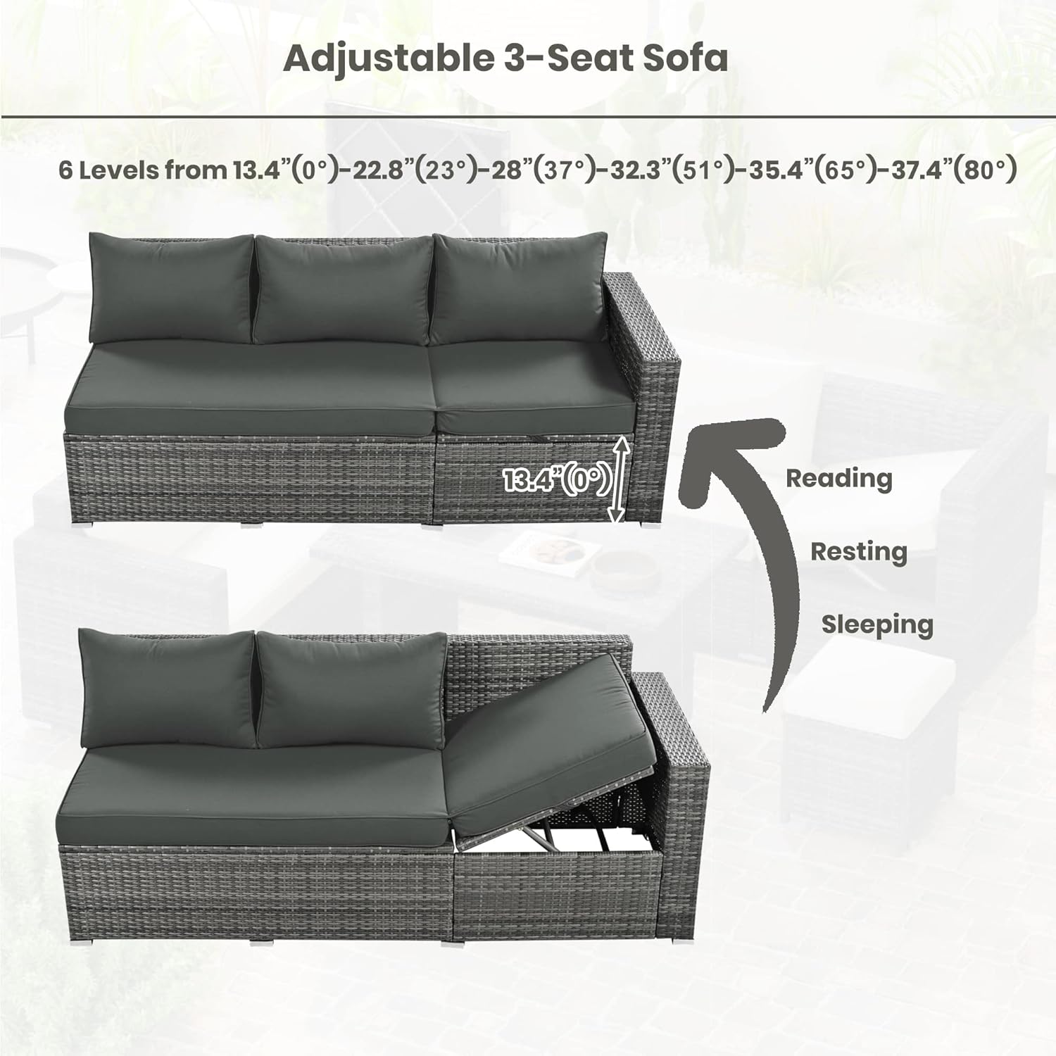 Grey 6-Piece PE Rattan Sofa Set with Tempered Glass Top Table S942