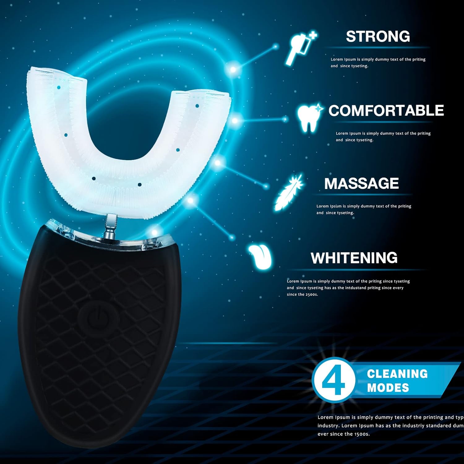 2 Pieces Ultrasonic U Shaped Automatic Toothbrushes with 3 Brush Heads P688244