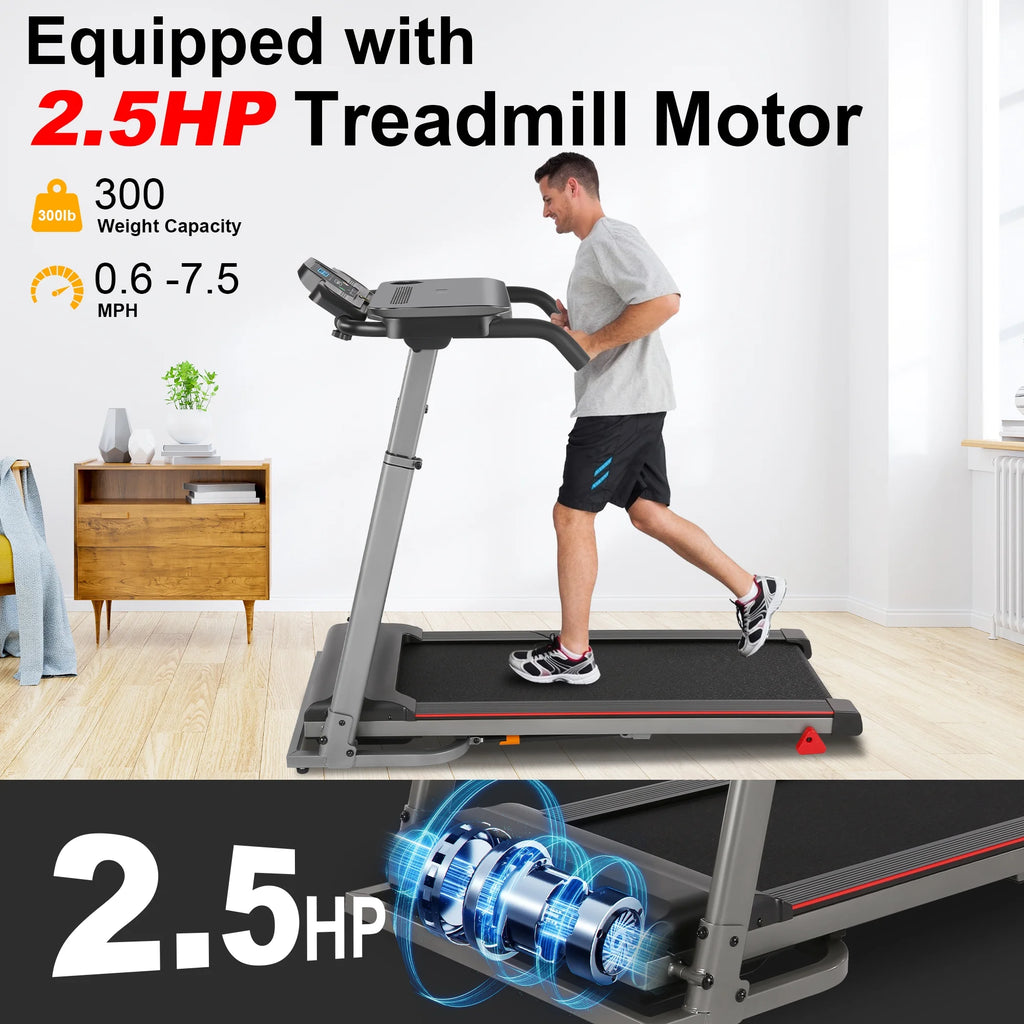 2.5 HP Portable Folding Treadmill with Incline（Gray） G64473