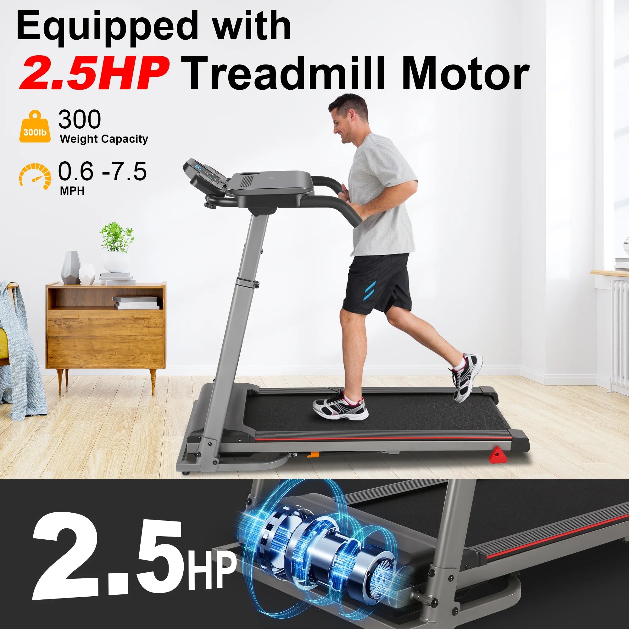 2.5 HP Portable Folding Treadmill with Incline（Gray） G64473