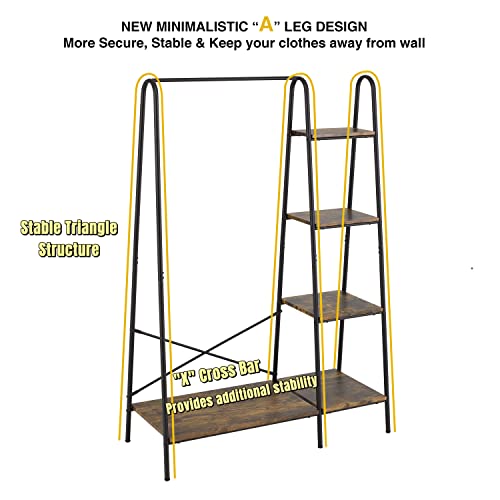 Matte Black Heavy Duty Garment Rack with 5 Wood Shelves E596555