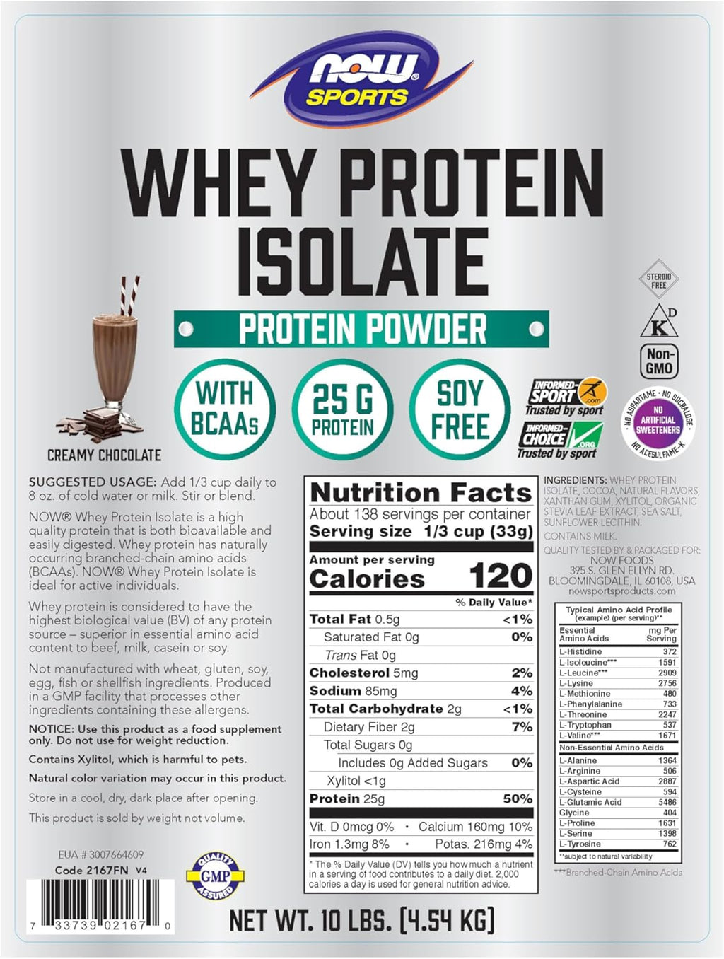 Creamy Chocolate Whey Protein Isolate Powder, 10-Pound X787