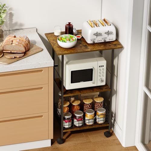 3-Tier Rolling Kitchen Stand with Wire Basket Q9574