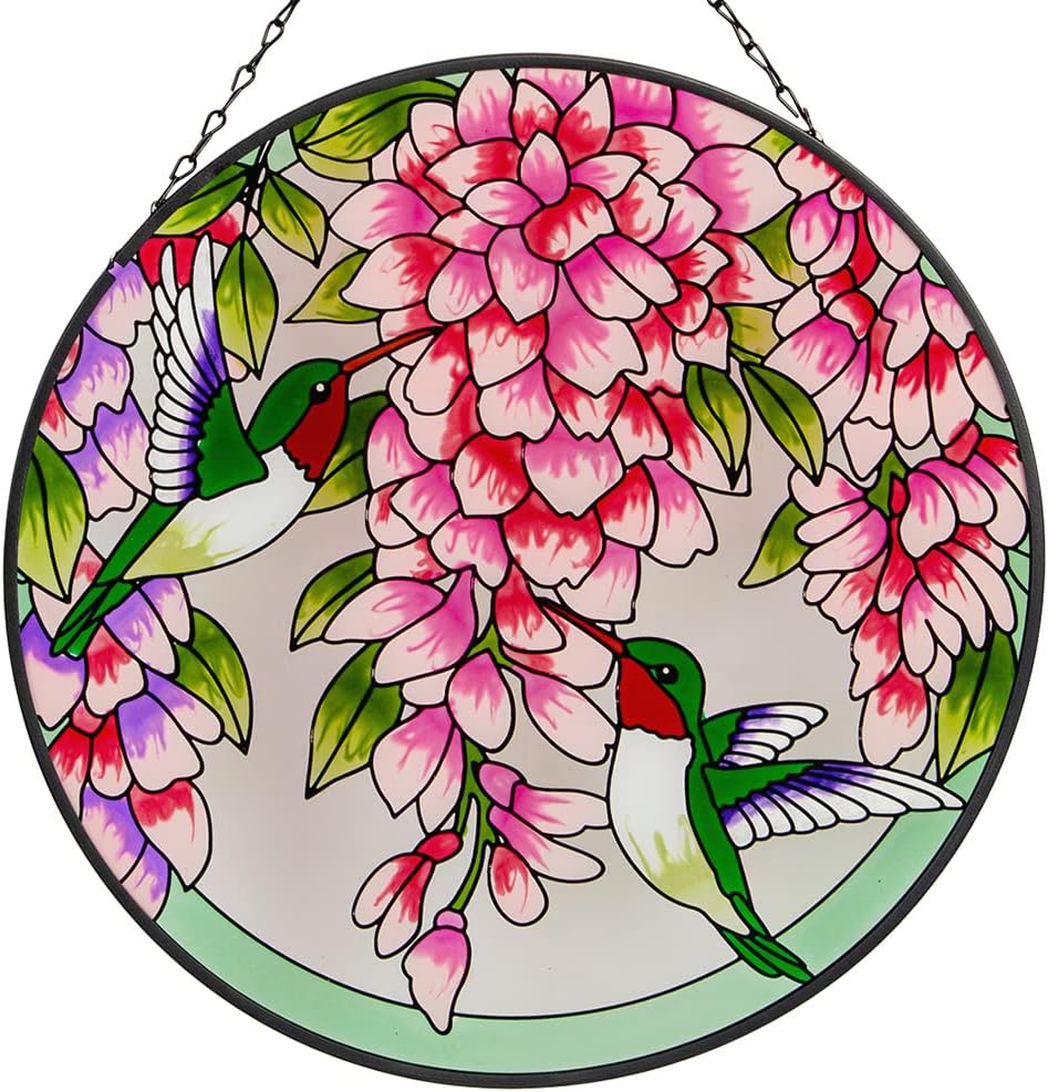 Round Hummingbird Stained Glass Window Suncatcher K337