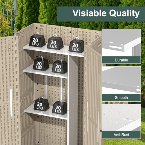 60 Cu.Ft Vertical Outdoor Storage Shed, Resin, Khaki V724