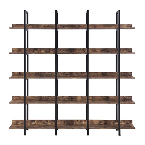Black Triple Wide 5 Tiers Industrial Bookshelf with Metal Frame T233