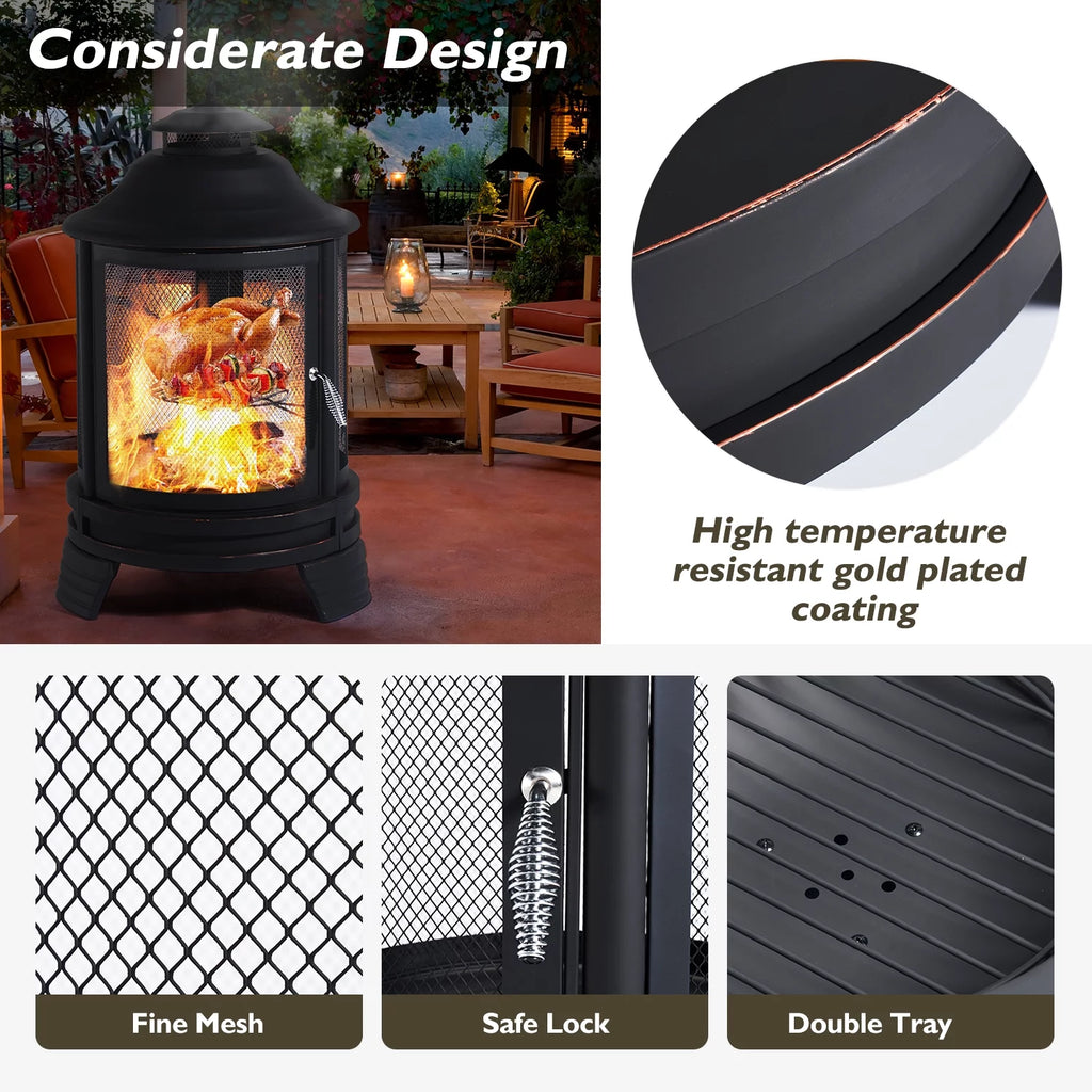 Black Pagoda 2 in 1 Fire Pit with Removable Grill L234