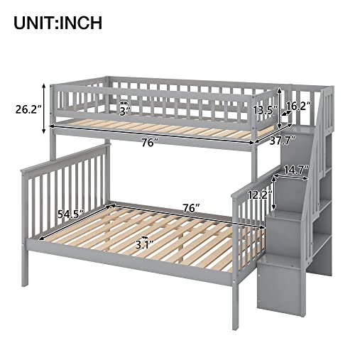 Twin Over Twin/Full Bunk Bed with Twin Size Trundle and Drawers, Solid Wood K270801