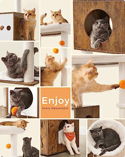 70.8-Inch Tall Cat Tree with Litter Box Enclosure, Scratching Posts, Perch, Caves, Basket, Washable Cushions Y15795