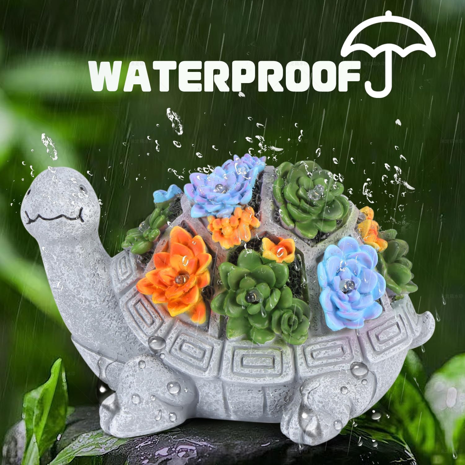 Turtle Statue with Succulent and 7 LED Colour Lights V4585