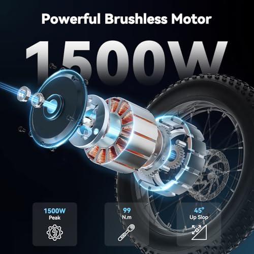 Electric Bike, 1500W Peak Motor, 30MPH, 70Miles, Dual Suspension, 20" Fat Tire, 48V 13Ah Battery Y1988