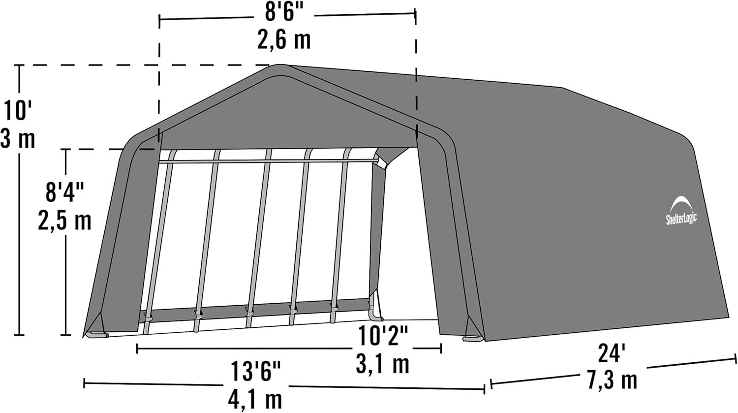 Grey 12'x24'x10' Peak Style Shelter E2274