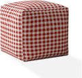 Red and White Cotton Gingham Pouf Ottoman S6505