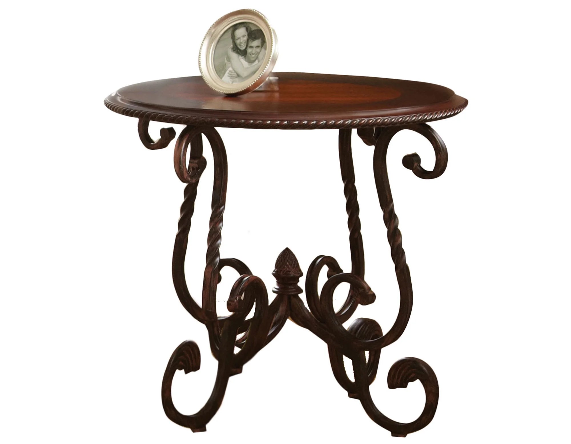 Cherry Wood and Metal Round End Table K2556