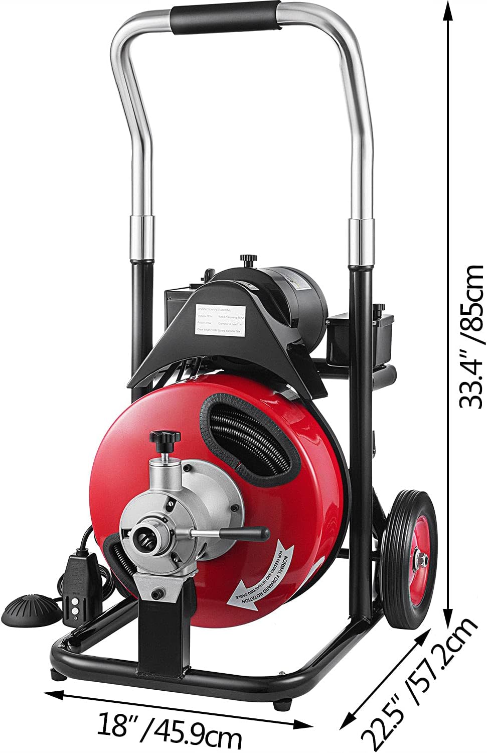 Drain Cleaning Machine 100Ft 3/8Inch Cable 370W Portable Electric Sewer Snake Drain Auger Cleaner with 8 Cutter Foot Switch K1603