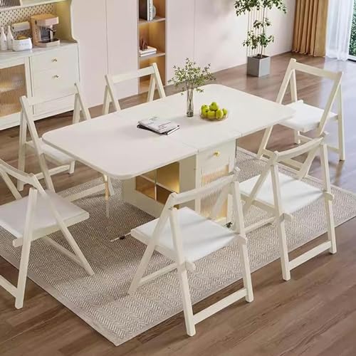 Folding Dining Table with Storage Rack, Drawers, Acrylic Table Legs and Slate Tabletop, 1.5M U786477