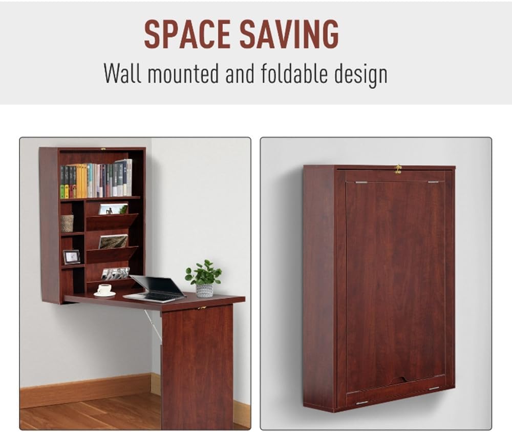 Mahogany Wall Mounted Desk with Storage Area N886