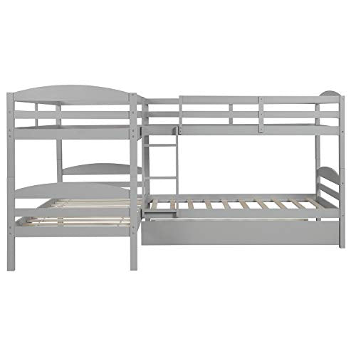 Twin-Over-Twin-Over-Twin-Over-Twin L Shaped Bunk Bed with Trundle N5775