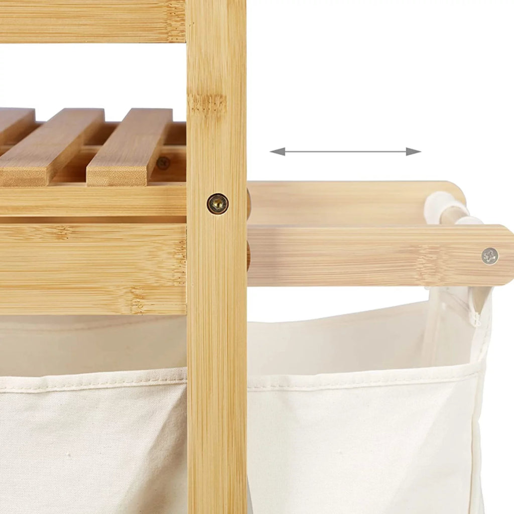 Freestanding Bamboo Laundry Basket with Shelf and Removable Bags U937993