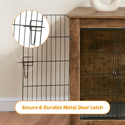 Wooden Dog Crate End Table with Dual Doors, 27 Inch P582