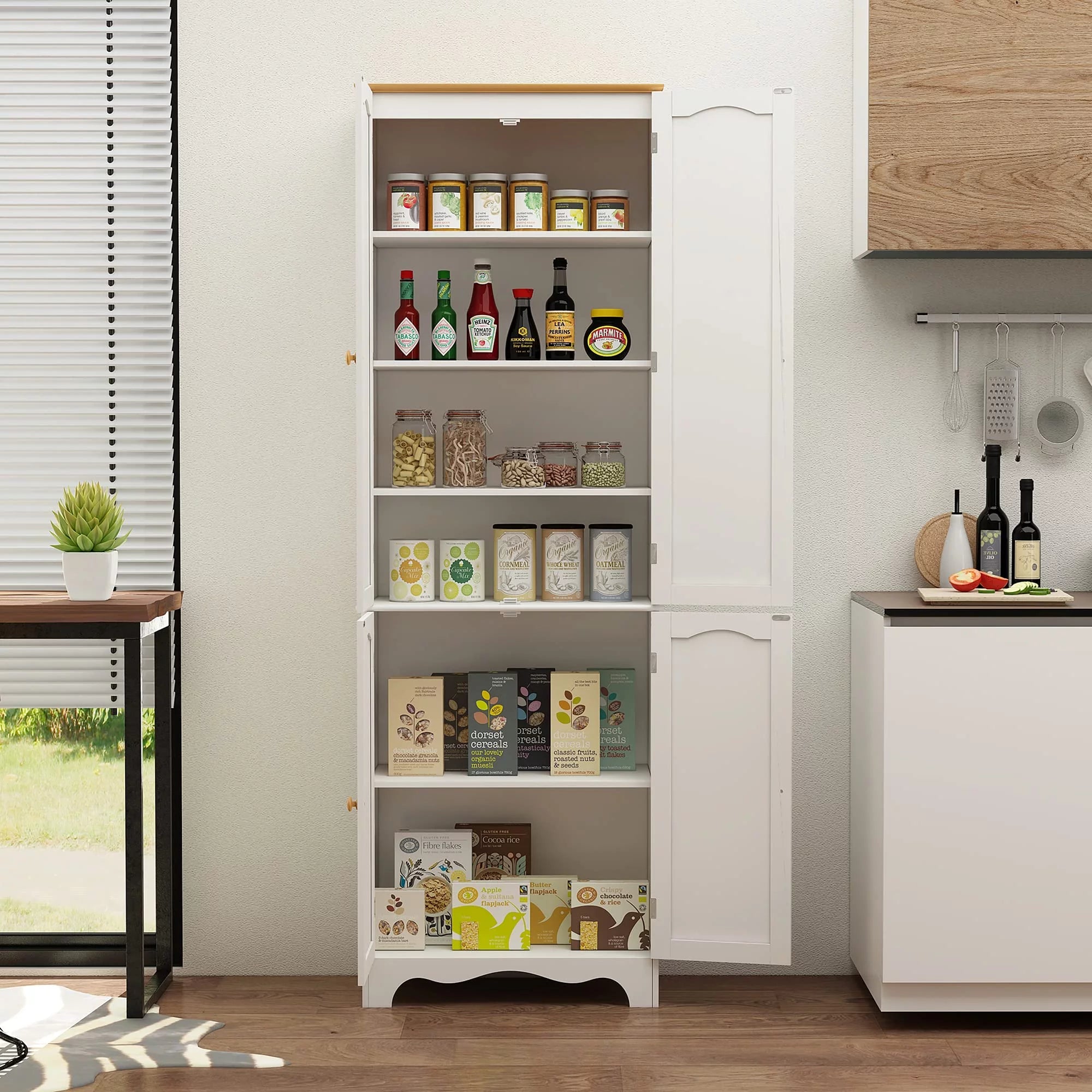 White 4 Door 2 Shelf Tall Kitchen Pantry Cabinet X193403
