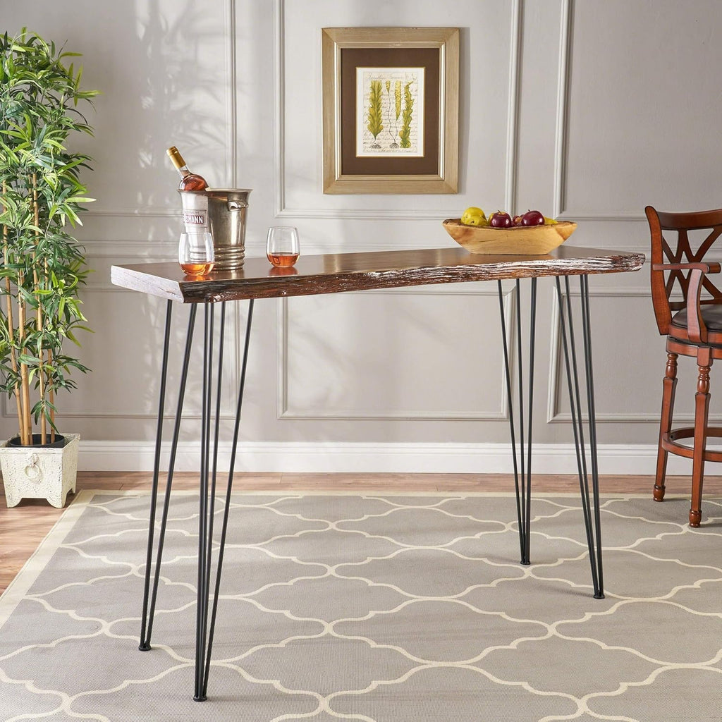 Black Natural Rectangle Iron Veneer Bar Table J172726