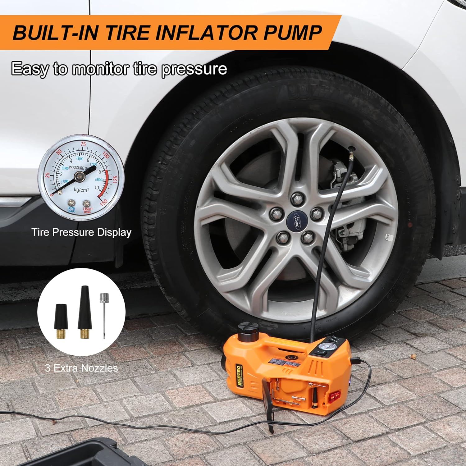 3 in 1 Electric Hydraulic Car Jack with Tire Inflator Pump, 5T (11000 lbs), DC 12V, Lifting Range 6-17.7 inch R5819