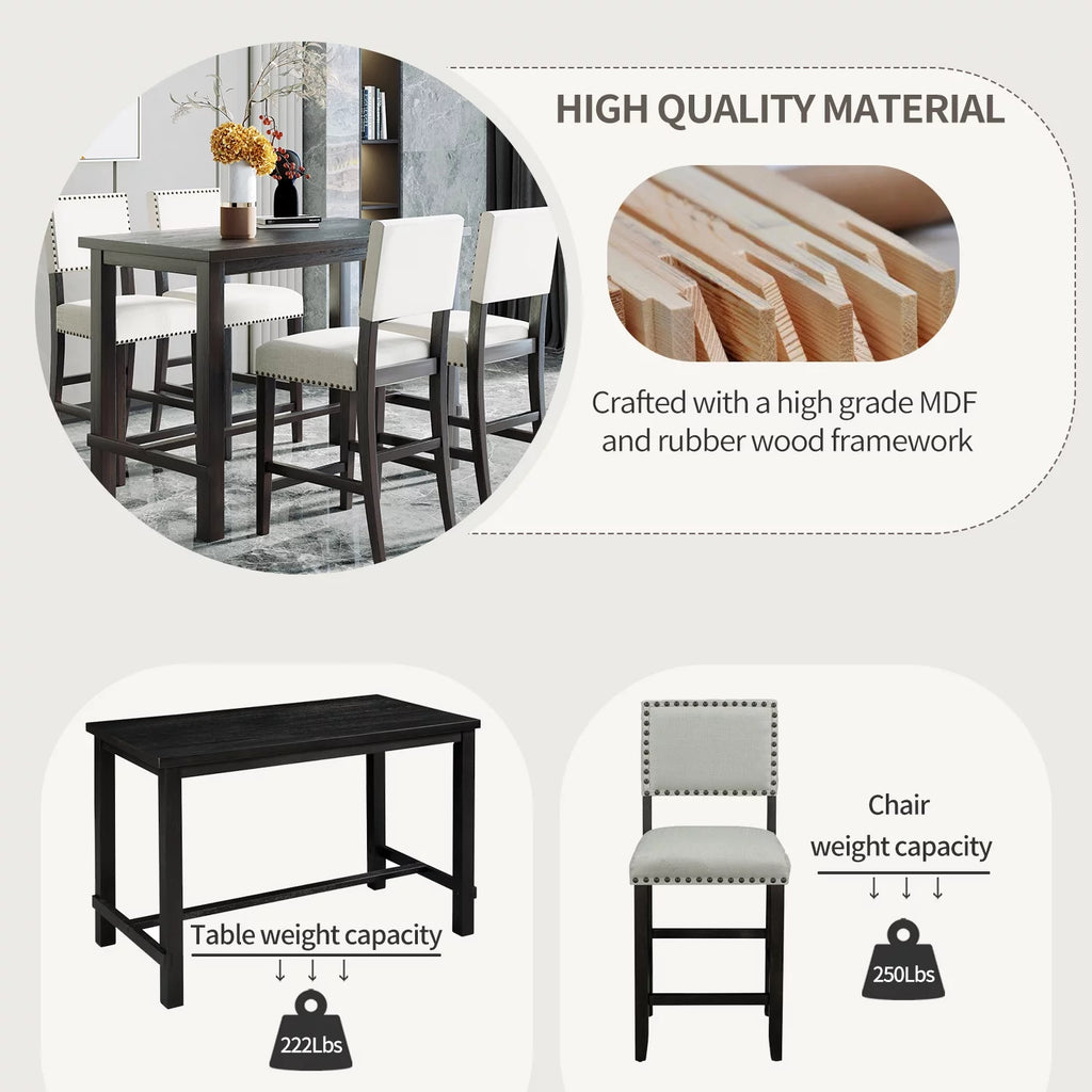 5 Piece Counter Height Dining Table Set with 4 Cushioned Chairs M6855