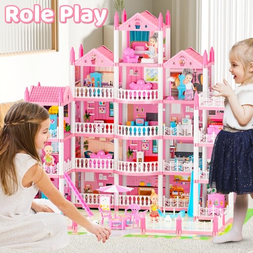 5-Story Doll House with 19 Rooms, Lights, Dolls, and Furniture A1979