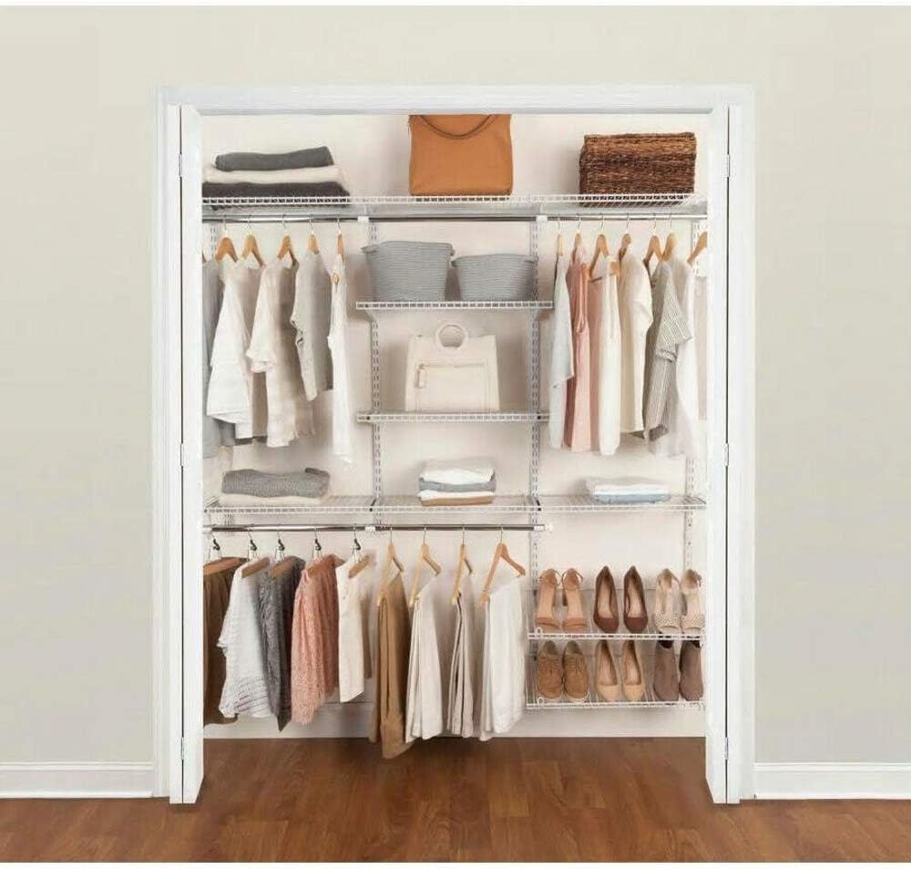 White Wire Shelving Kit with Expandable Shelving and Telescoping Rods H29679