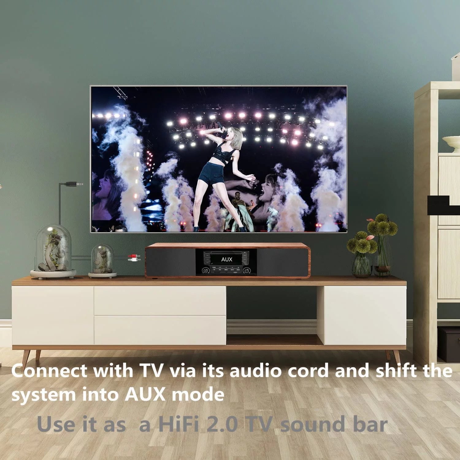 CD Player with Bluetooth Stereo System Wooden Desktop Speakers FM USB V606