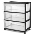 Plastic Storage Drawer Cart with 3 Large Clear Drawers and Wheels, Black W1847