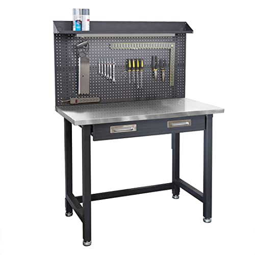 Heavy Duty Commercial Lighted Workcenter with Pegboard, 500 lbs. Weight Capacity, Stainless Steel Top, 48" W x 24" D x 65.5" H R360