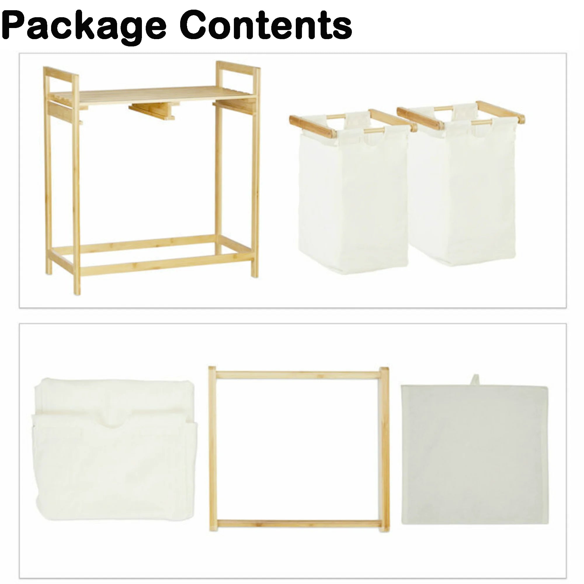 Freestanding Bamboo Laundry Basket with Shelf and Removable Bags U937993