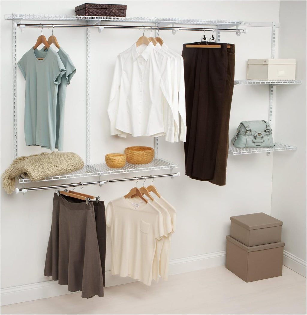 White Wire Shelving Kit with Expandable Shelving and Telescoping Rods H29679