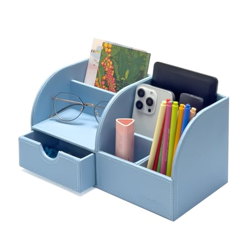 Black Leather Desk Organizer Pen Holder Storage Box P542
