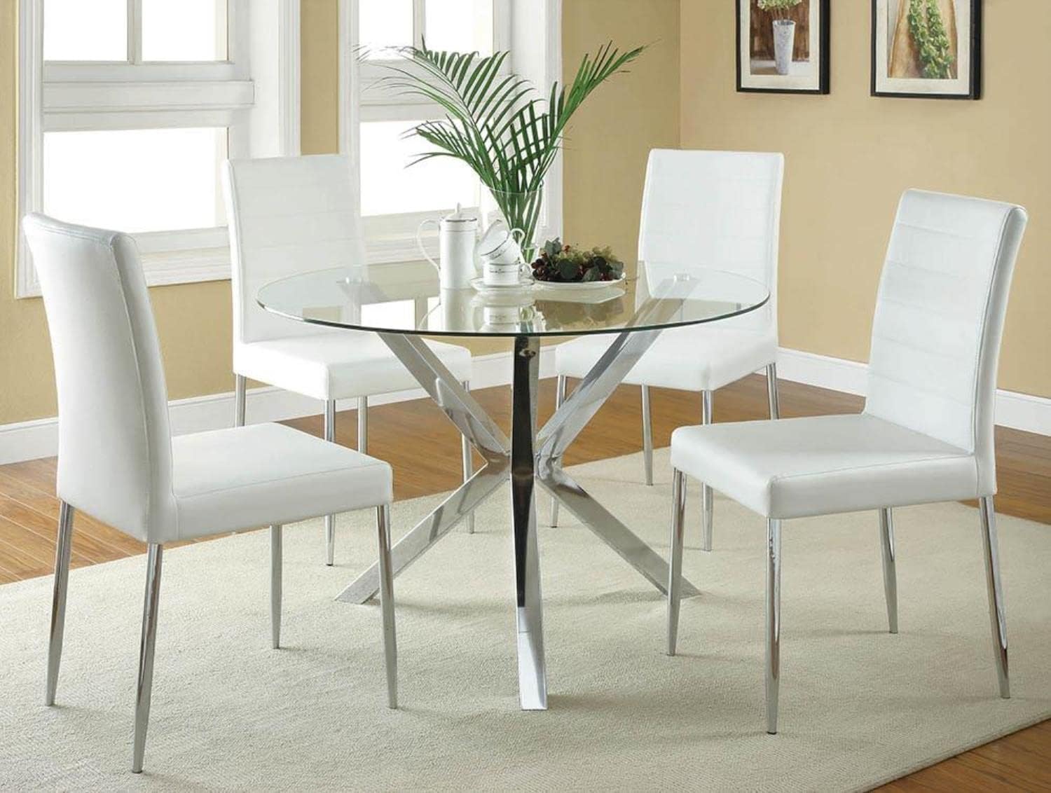White Chrome Vinyl Dining Chairs Set of 4 Y4265